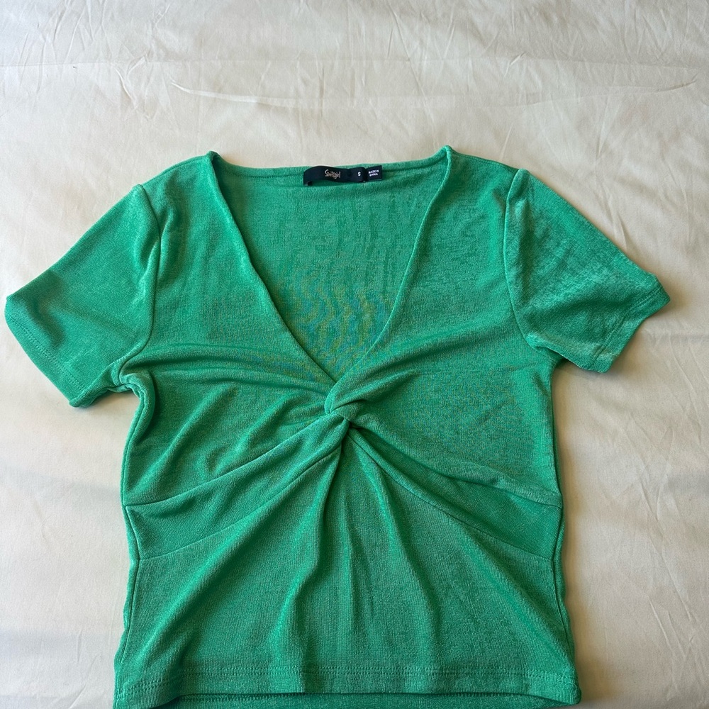 Sportsgirl‎ Green Tie Front Short Sleeve T-Shirt